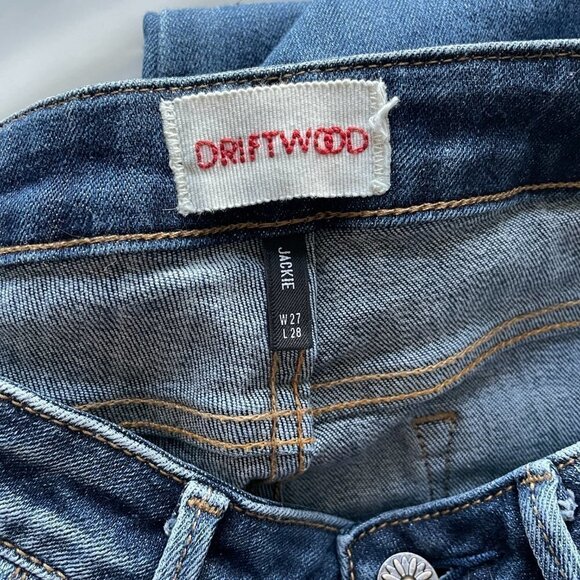 DRIFTWOOD Jackie Skinny Embroidered Denim Jeans Mid-Rise Dark Wash Blue 27 - Picture 7 of 9